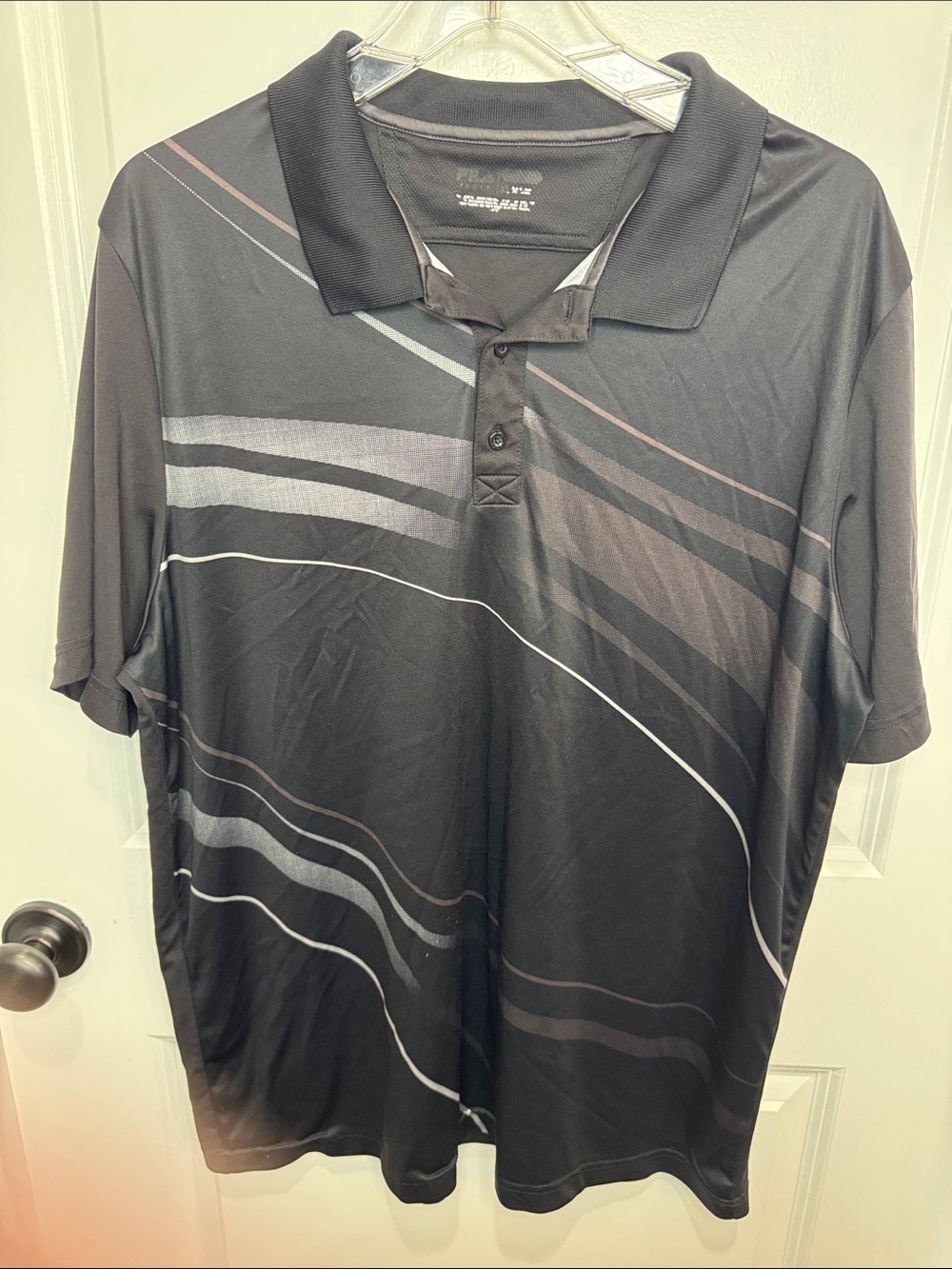 Fila Black Polo with Gray and Brown Wave Stripes